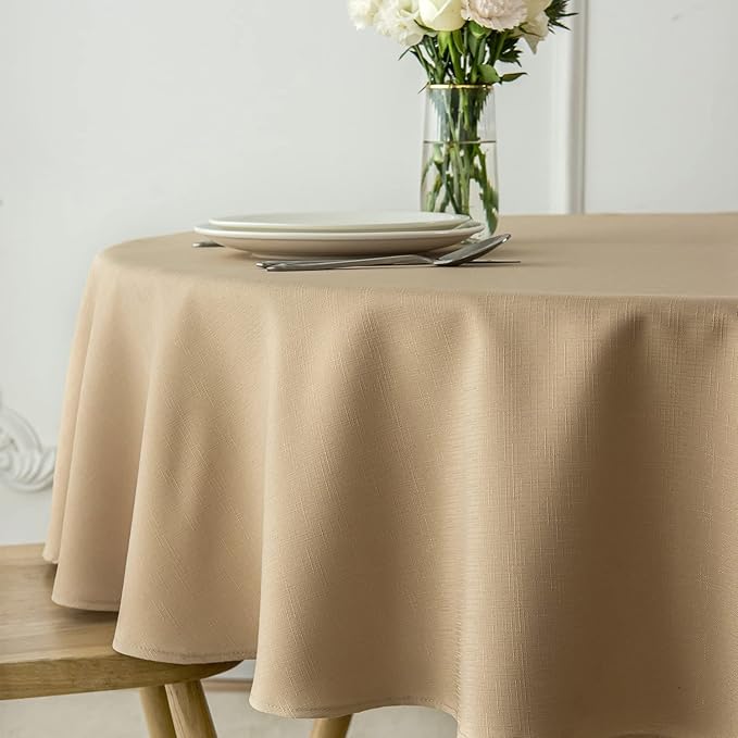 maxmill Round Linen Looking Textured Tablecloth Spill-Proof Wrinkle Free Soft - Image 4