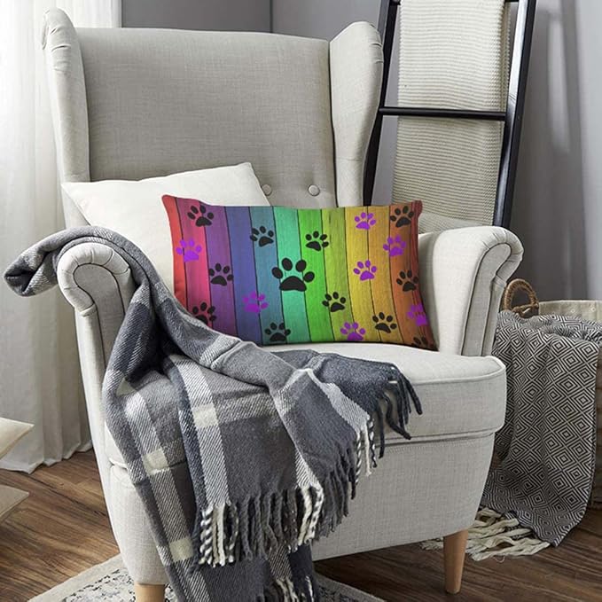 TKS MITLAN Colorful Wood Background Pillow Covers 12 x 20 Inch Cat Paw Print on - Image 3