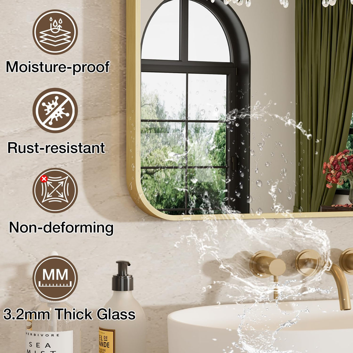 24"x36" bathroom mirror for over sink, brushed gold on a desk or shelf