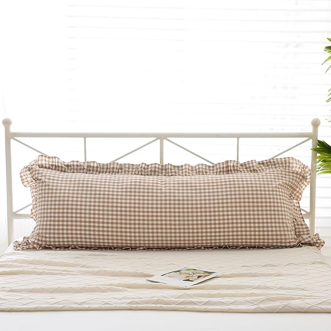 Taupe White Plaid Body Pillow Cover - Image 7
