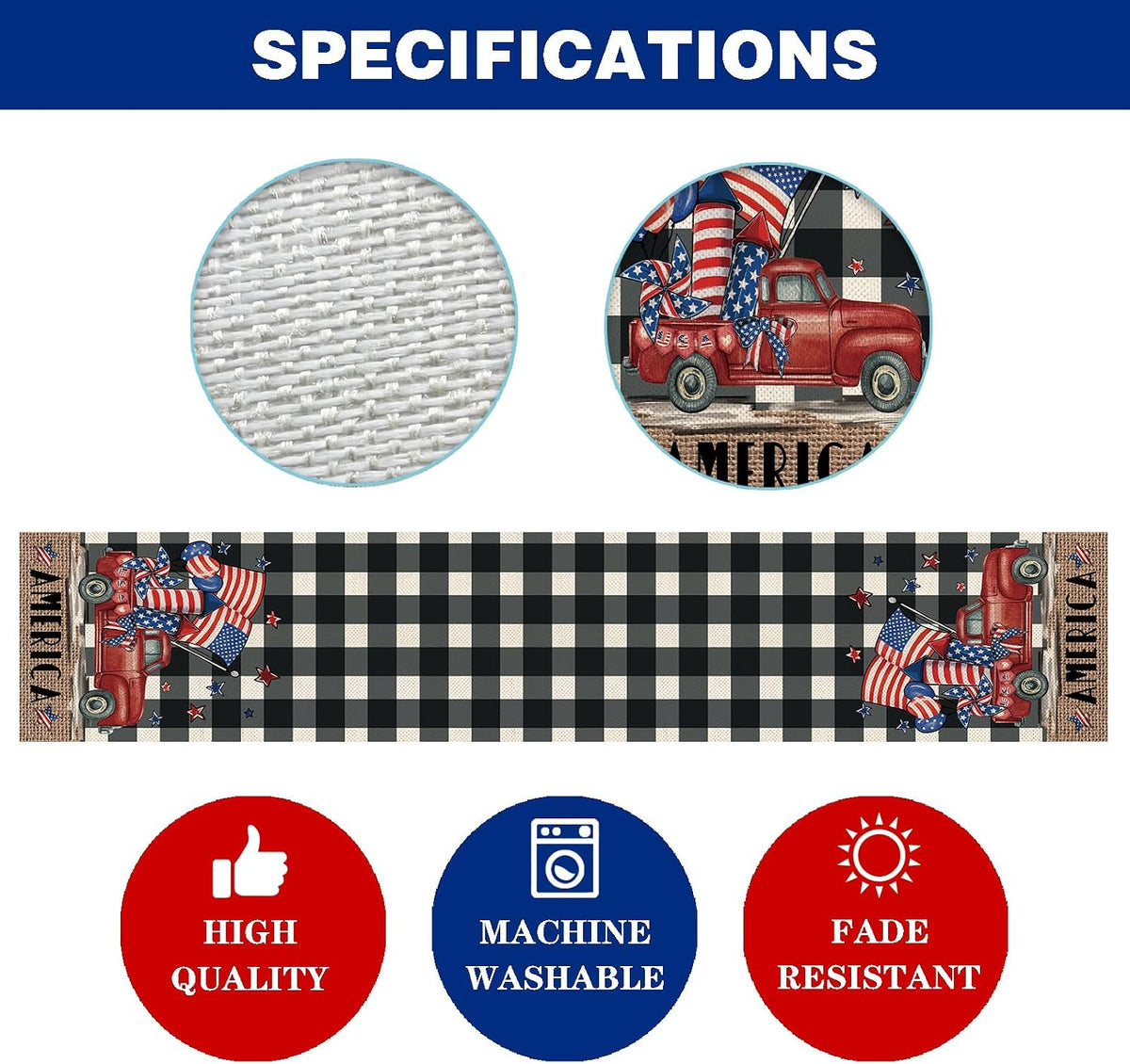 8 Pcs Truck Holiday Table Runners 72 Inches Long, Rustic Truck Fall Winter Halloween Christmas Burlap Table Runners, Car Buffalo Plaid Dining Table Decor for Farmhouse Garden Party Supplies