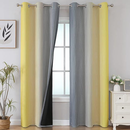 Grey and Yellow Blackout Curtains 84 Inch Length 2 Panels Set, 100% Blackout by ESTELARTEXTILER