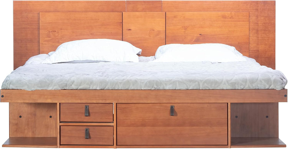 memomad Bali Slim Set: Bed + Flat Headboard, King Size, Caramel Brown