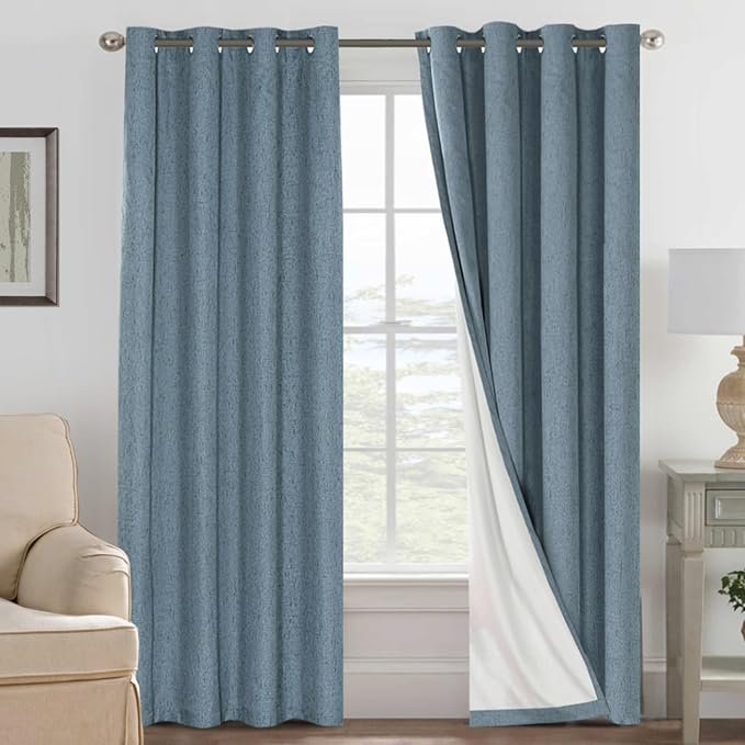 H.VERSAILTEX Linen Blackout Curtains 108 Inches Long 100% Blackout Thermal by HVERSAILTEX