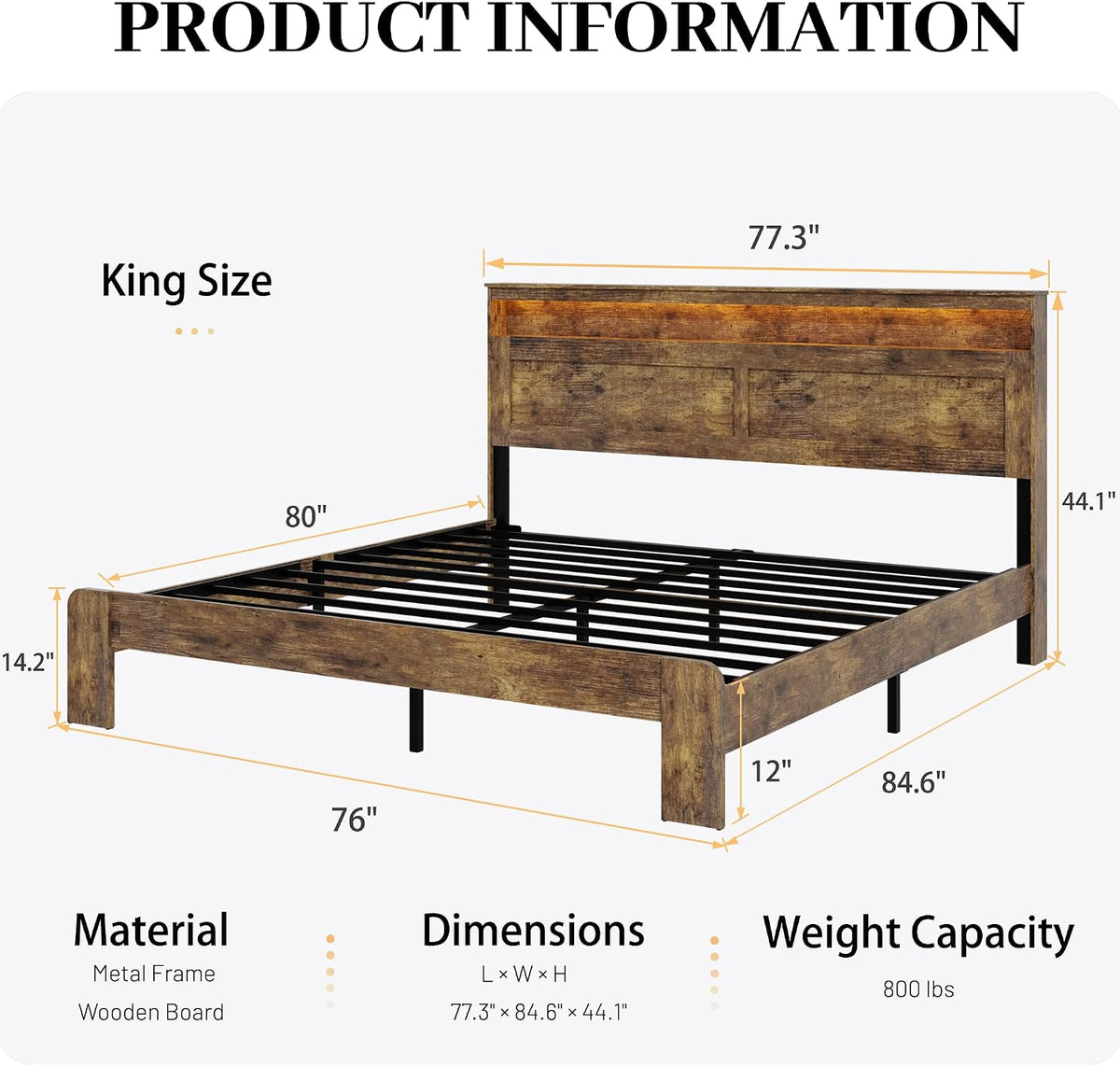 king size wooden bed frame with headboard, rustic shown in use