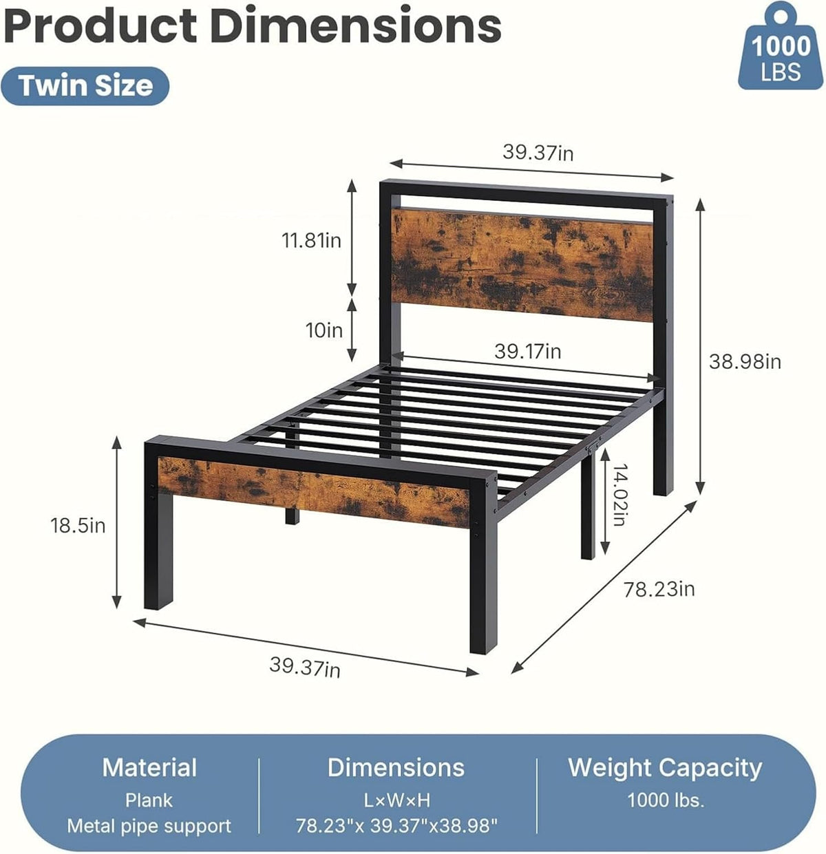 olixis metal twin bed frame with wood headboard shown in use