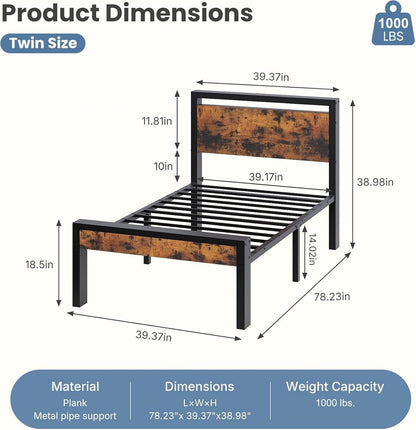 olixis metal twin bed frame with wood headboard shown in use