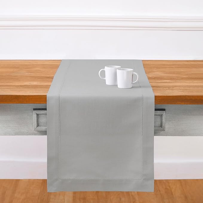 Solino Home Cotton Linen Light Grey Table Runner 132 Inches Long by SolinoHome