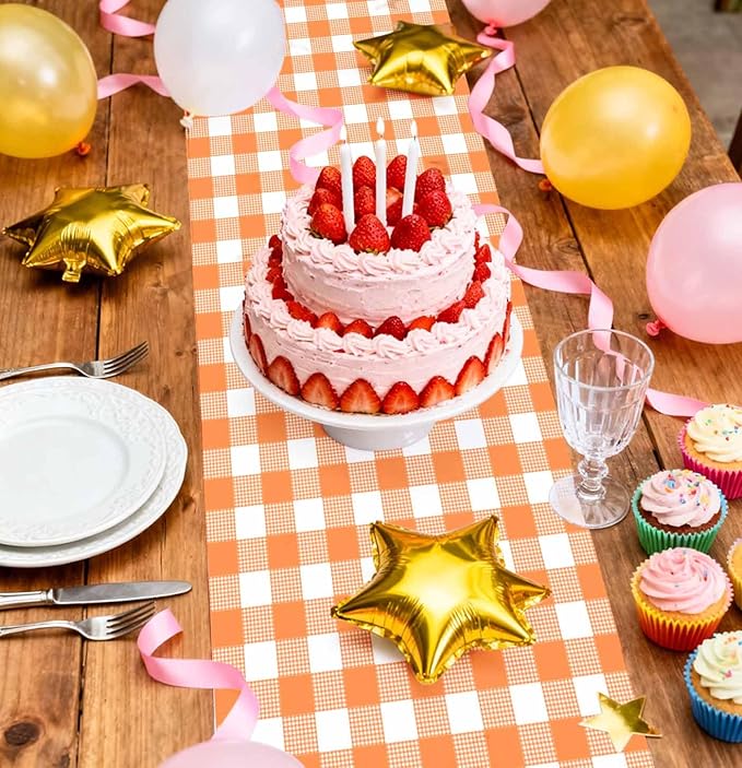 12 Pcs Orange and White Checkered Table Runner Plastic 14 x 108 Disposable - Image 8