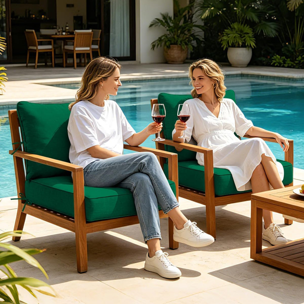 Olefin Deep Seat Cushion Set of 2, Water Resistant Patio Dark Green 24x24x4