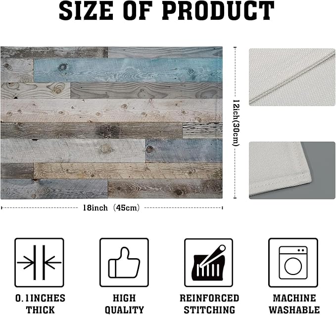 Giwawa Rustic Wood Grain Placemats Set of 4, Vintage Barn Wooden Linen Table Mat - Image 4