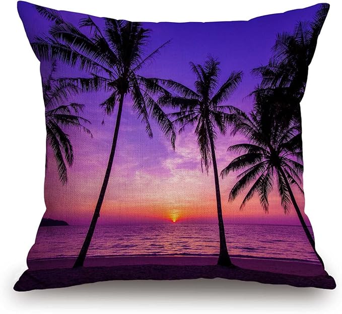 TSSOHU Sunset Beach Pillow Cover 18x18 Inch Tropical Palm Tree Landscape Cotton by TSSOHU