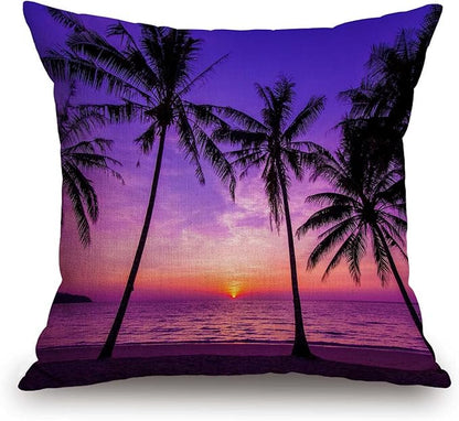 TSSOHU Sunset Beach Pillow Cover 18x18 Inch Tropical Palm Tree Landscape Cotton by TSSOHU