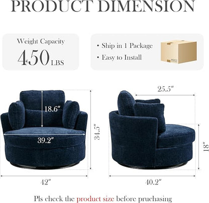 Aoiy & Wifon 42" W Oversized Swivel Accent Chair, Upholstered Round Barrel Chair - Image 2