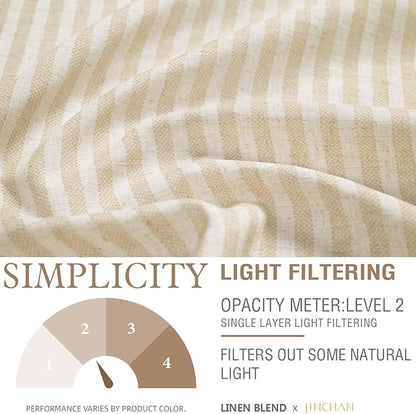 jinchan Tab Top Linen Kitchen Curtains 36 Inches Striped Tier Curtains - Image 5