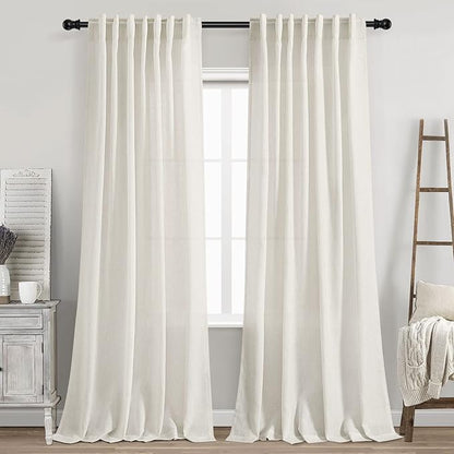 Cream Natural Linen Curtains 92 Inch Length 2 Panels Set by Nanspring