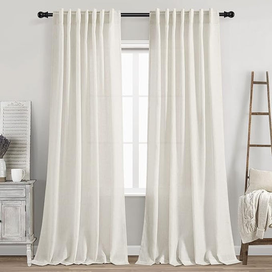 Cream Natural Linen Curtains 92 Inch Length 2 Panels Set by Nanspring