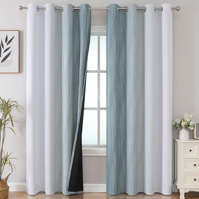Estelar Textiler Stone Blue and Greyish White Ombre Blackout Curtains 90 Inch - Image 2