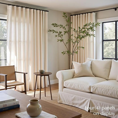 jinchan Beige Linen Blend Curtains 90 Inches Length 2 Panels - Image 3