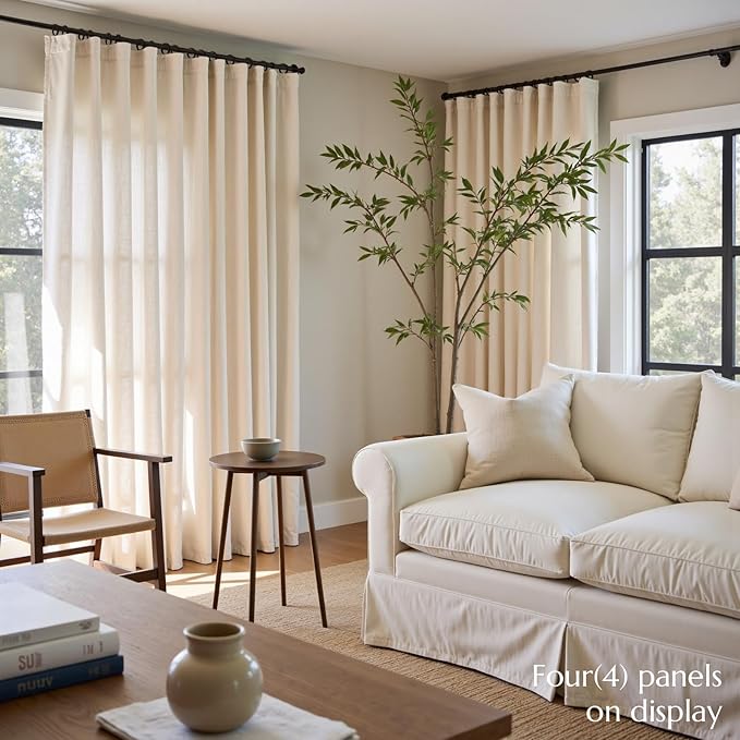 jinchan Beige Linen Blend Curtains 108 Inches Extra Long 2 Panels - Image 3