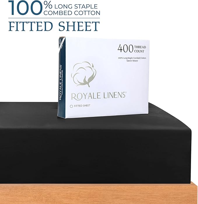 ROYALE LINENS 400 Thread Count 100% American Grown Cotton Fitted Sheet Twin Size - Image 2