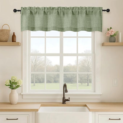 OVZME Green Valance for Windows, Light Filtering Faux Linen Textured Small by OVZME