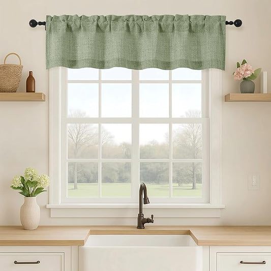 OVZME Green Valance for Windows, Light Filtering Faux Linen Textured Small by OVZME