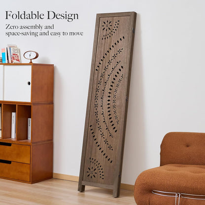 66.9inch folding room divider, 3 panels wood carved, package contents