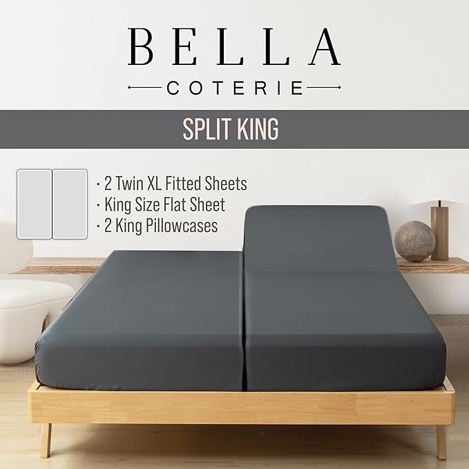 Bella Coterie Luxury Bamboo Viscose Split King Size Sheet Set | 2 Fitted Sheets - Image 2