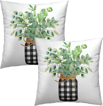 Green Eucalyptus Leaves Pillowcase 20x20 Inch Set of 2 Spring Theme Botanical by Granbey
