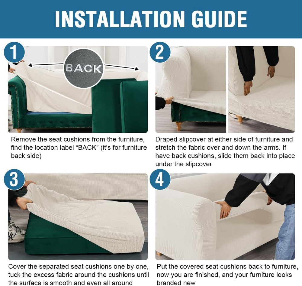 H.VERSAILTEX 4 Piece Stretch Chesterfield Sofa Slipcovers for 3 Seat Cushion ...