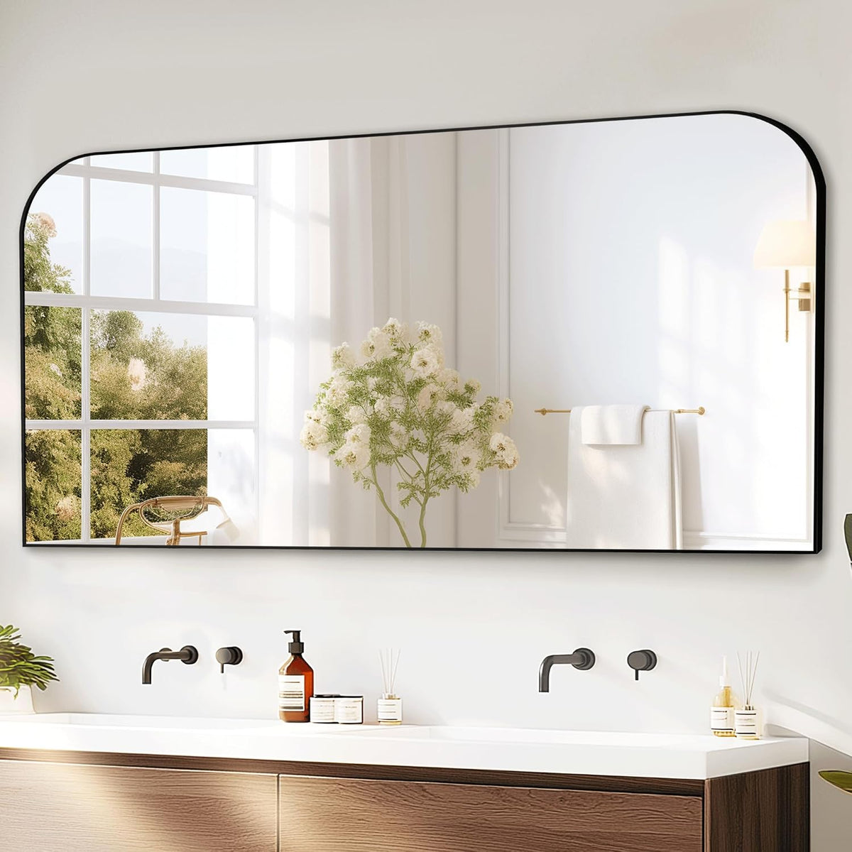 delma 30"x55" black metal framed bathroom mirror for, main product view