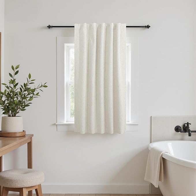 KOUFALL Linen Bathroom Window Curtain, Short Curtain Blackout by KOUFALL