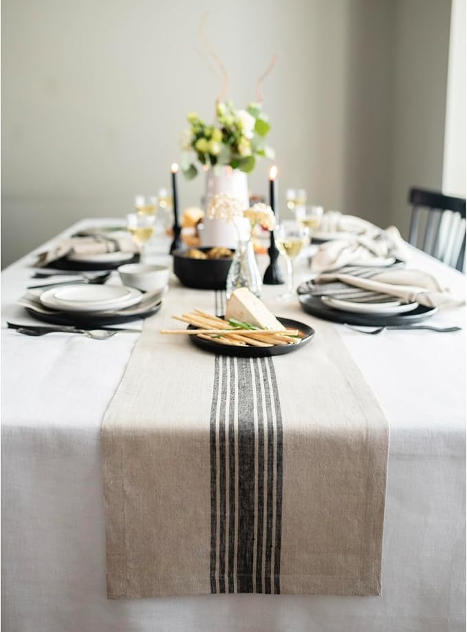 Solino Home Stripe Linen Table Runner 120 Inches Long by SolinoHome