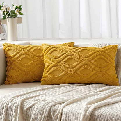 MIULEE Mustard Yellow Fall Throw Pillow Covers 12x20 Inch, Soft Plush Faux Wool by MIULEE
