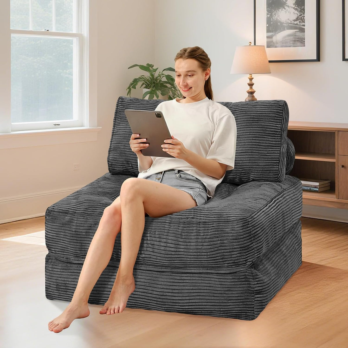 habutway folding sofa bed,convertible sleeper chair bed w/2-pillow, close-up detail