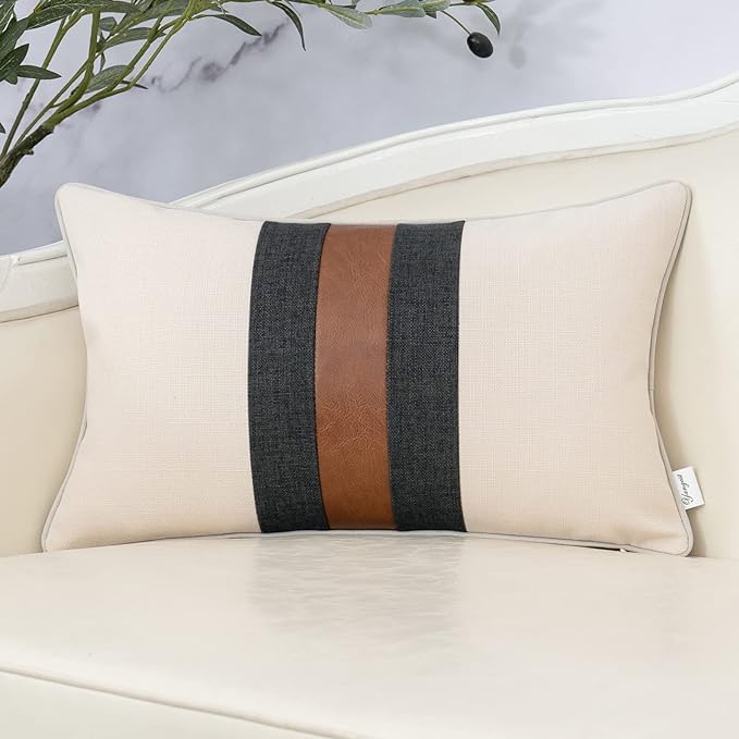Yangest Patchwork Pillow Cover 12x20 Inch Luxury Cotton and Linen Cushion Cover by Yangest