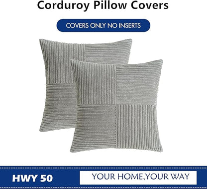 HWY 50 Gray Grey Corduroy Patchwork Throw Pillow Covers 18x18 Inch, Soft Cozy - Image 7