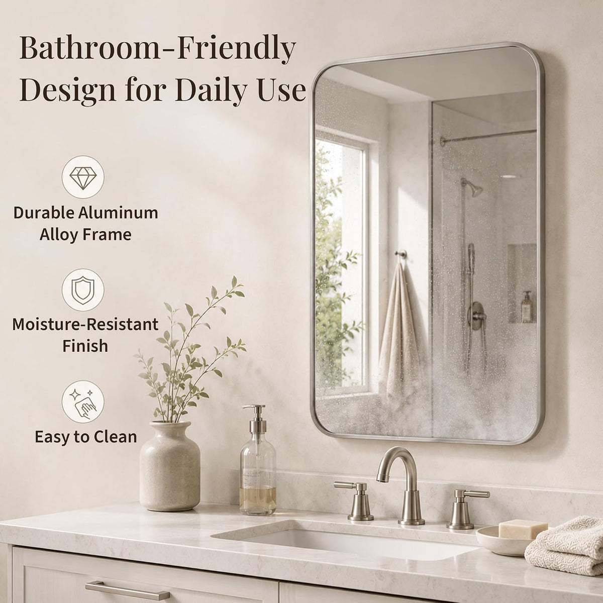 24x36 inch brushed nickel rounded rectangle bathroom vanity, package contents