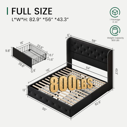 larmace full size bed frame with 4 storage shown in use
