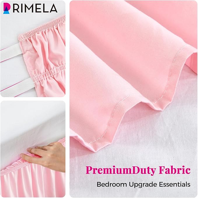 RIMELA Pink Bed Skirt Twin Size 15 Inch Drop, Elastic Bed Skirting - Image 8