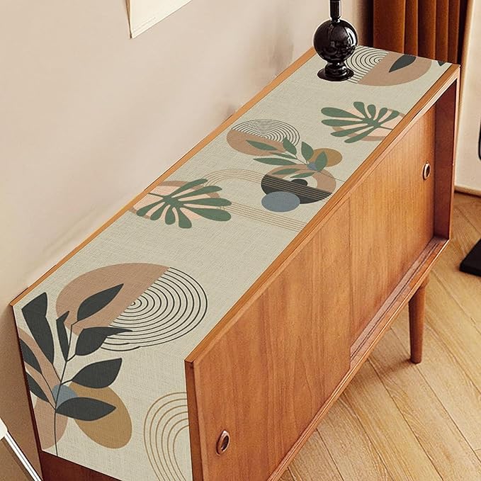 Boho Mid Century Leaves Table Runner, Modern Sun Moon Tropical Plants Leaf - Image 3