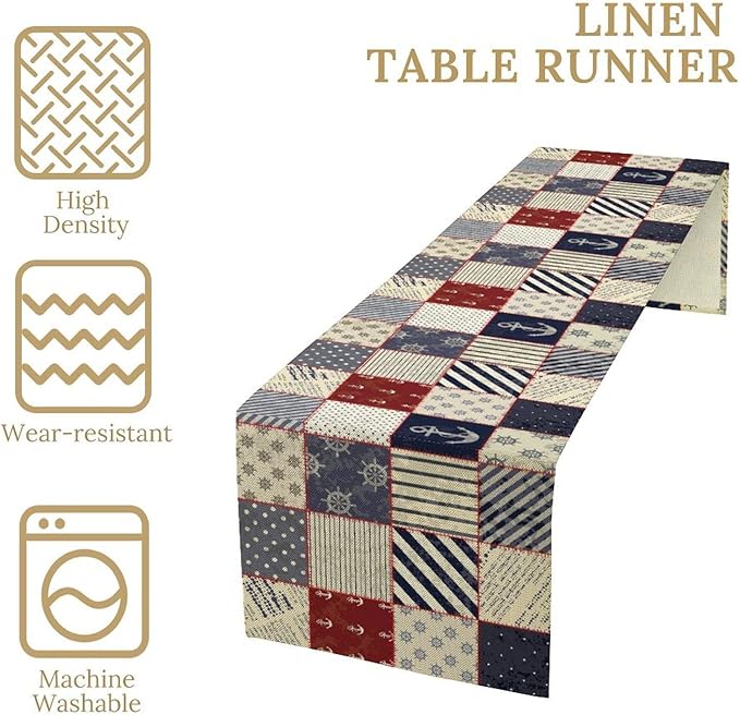 Navigation Striped Patchwork Plaid Table Runner Anchor Compass Polka Dot Table - Image 5