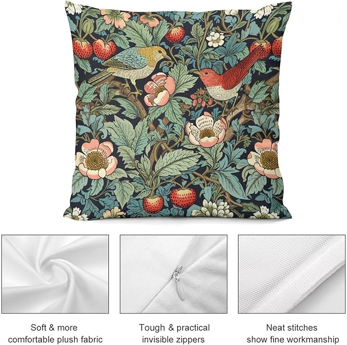 William Morris Floral Original Throw Pillow Covers Boho Chic Retro Floral Bird - Image 7