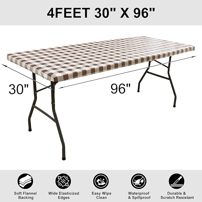 Smiry Rectangle Picnic Table Cloth, Elastic Waterproof Fitted Vinyl Tablecloths - Image 7