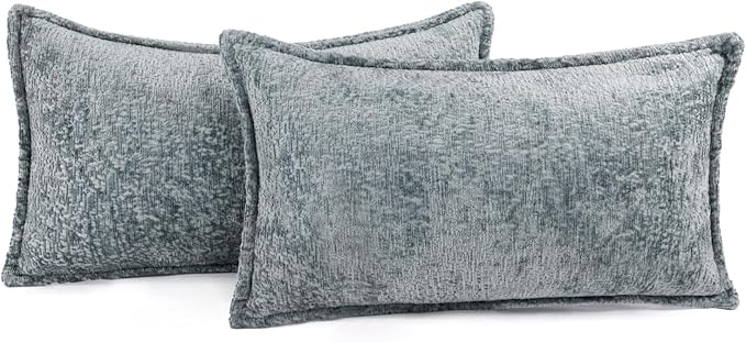 Pack of 2 Dusty Blue Decorative Throw Pillow Covers 12x20 Cozy Soft Chenille - Image 5