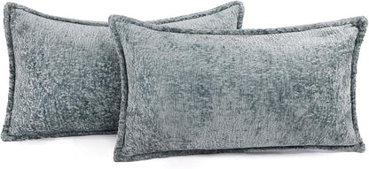 Pack of 2 Dusty Blue Decorative Throw Pillow Covers 12x20 Cozy Soft Chenille - Image 5