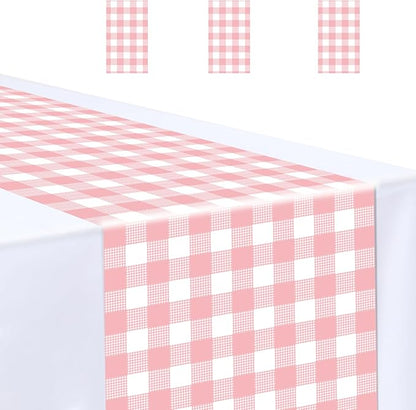 3 Pcs Light Pink and White Checkered Table Runner Plastic 14 x 108 Disposable by MUNILAIL