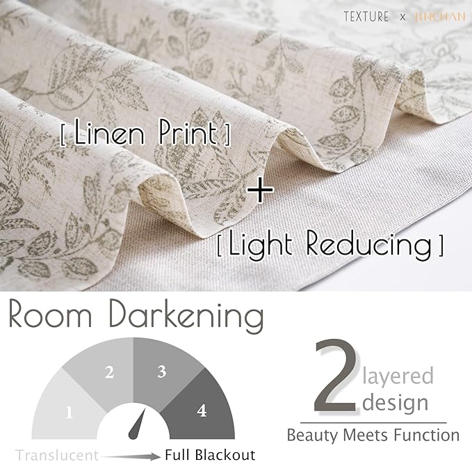 jinchan Linen Valance Curtain Farmhouse Grey Floral Printed Small Window Curtain - Image 6