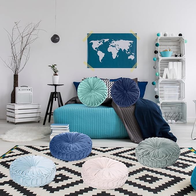 Yerliker 6 Pcs Floor Pillow Cushions 15inch Round Velvet Throw Pillows Colorful - Image 7